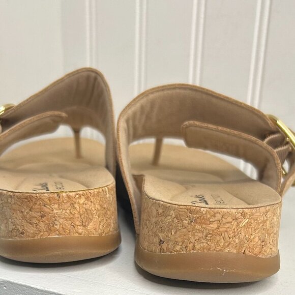 Clarks Reileigh Park Cork Slip-On Thong Sandals in Beige Nubuck Size 8.5 - Picture 5 of 6